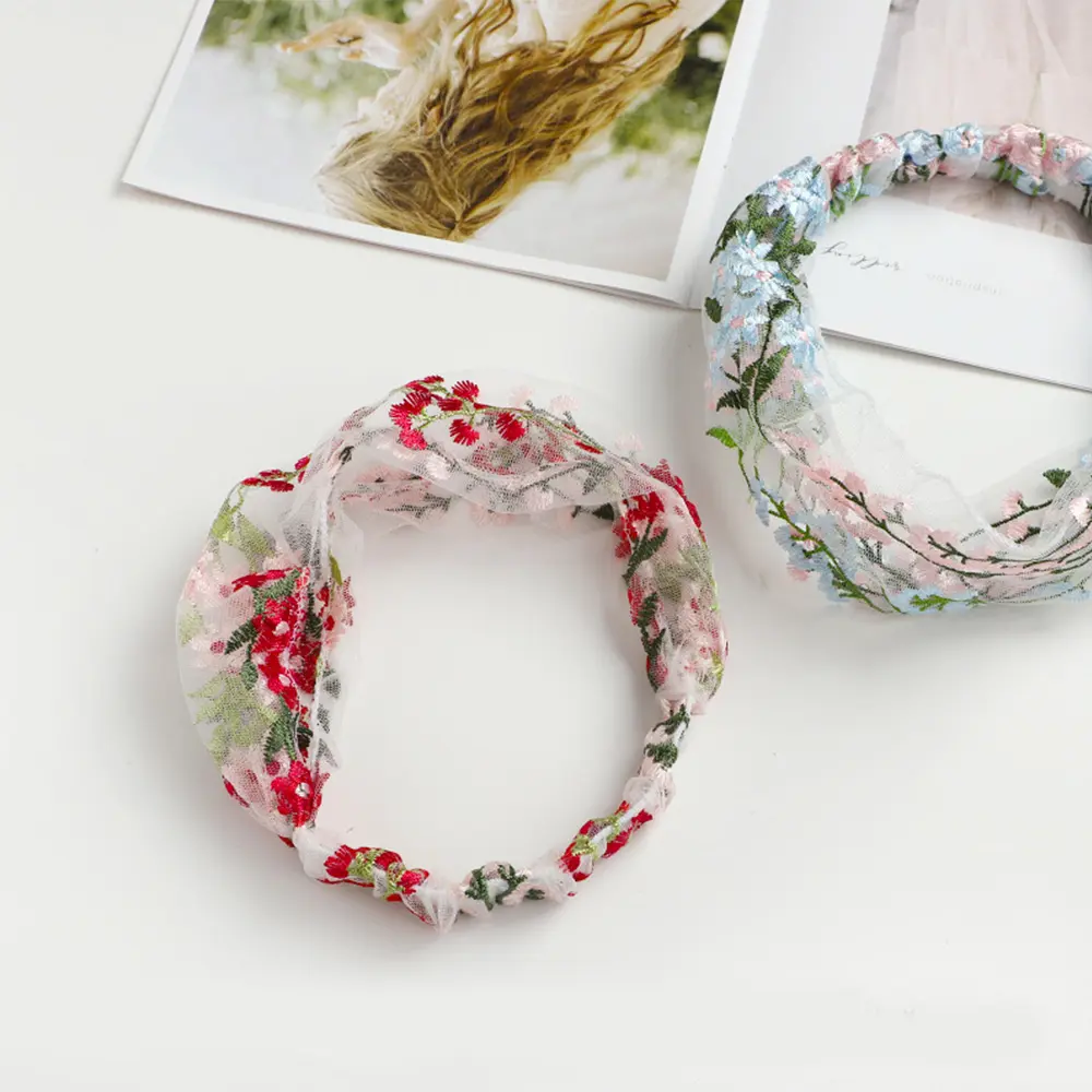 Retro Women Lace Face Wash Korean Embroidery Hair Band Hair Accessories Headdress Turban Headband