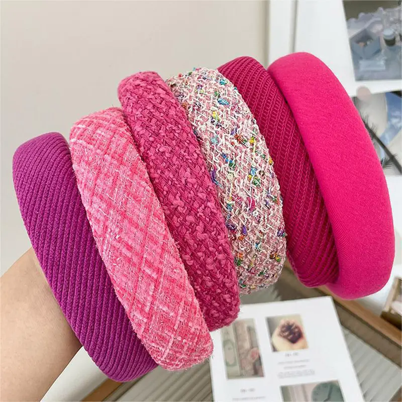 Rose Red Wide-brimmed Sponge Hair Band Women Fairy Temperament Headband Tweed Head Hoop Hairband Princess Girls Hair Accessories