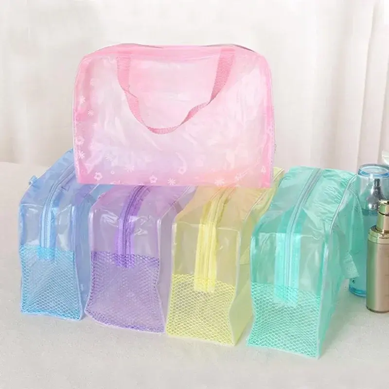 1 Pc PVC Transparent Cosmetic Bag Clear Makeup Bag for Women Girl Waterproof Zipper Beauty Case Travel Handbag Toiletry Bags