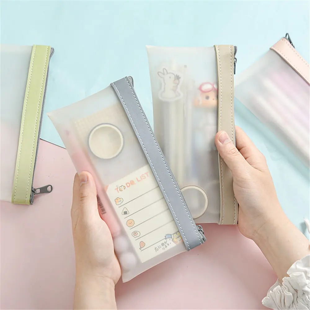 Transparent Frosted Cosmetic Bag Women Makeup Bag Travel Bathing Wash Pouch Toiletries Organizer Student Stationery Storage Bags
