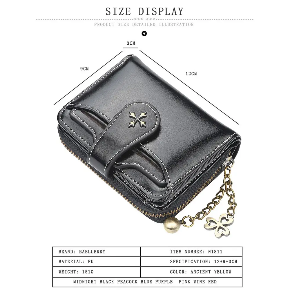 Baellerry women's tassel short wallet with multi-slot card holder and zipper pocket (fashion gift)