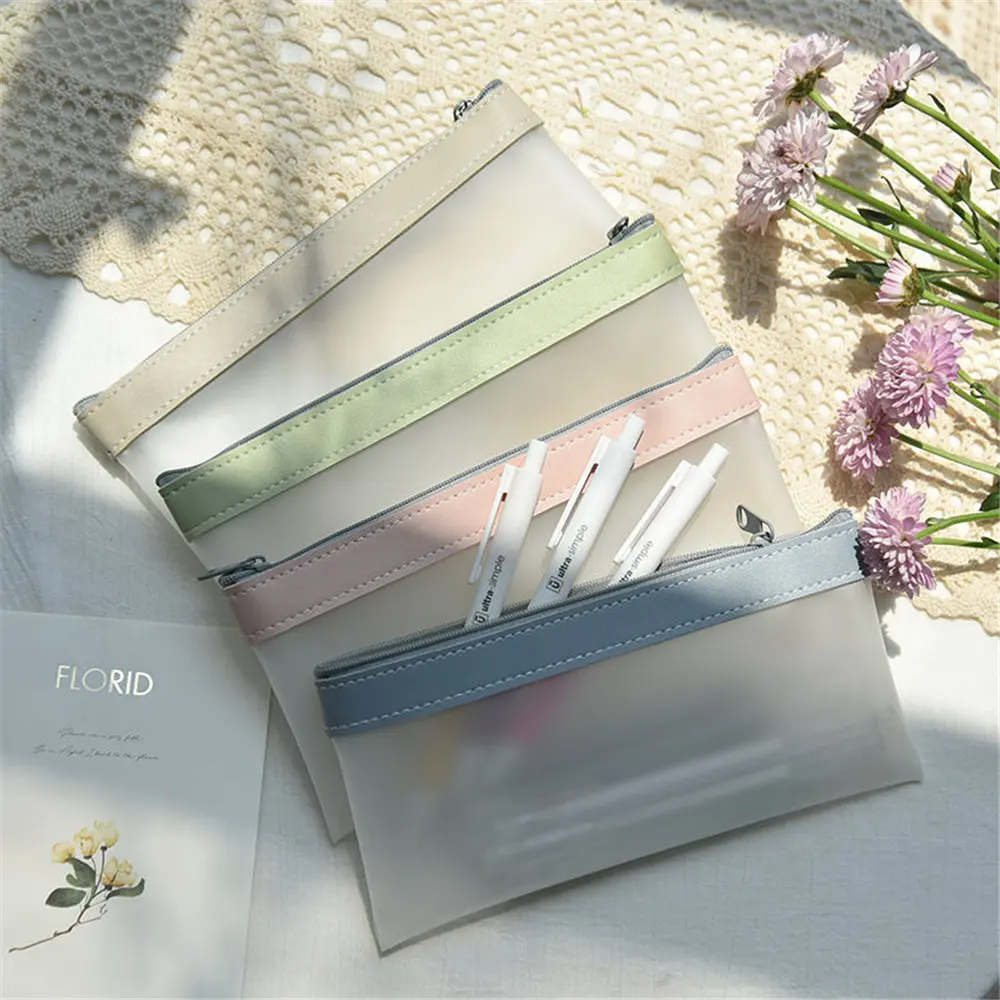 Transparent Frosted Cosmetic Bag Women Makeup Bag Travel Bathing Wash Pouch Toiletries Organizer Student Stationery Storage Bags
