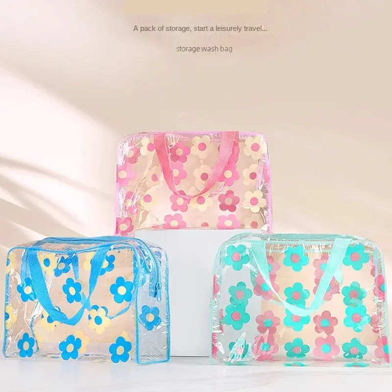 Transparent PVC Makeup Bags Portable Women's Floral Waterproof Cosmetic Bag Travel Washing Toiletry Shower Storage Pouches