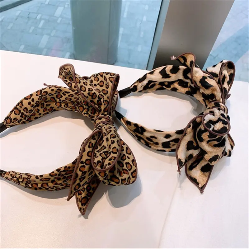 Stunning Women Leopard Print Cloth Knotted Hairbands Multi Layers Bow Knot Headbands for Female Casual Party Holiday Headpiece