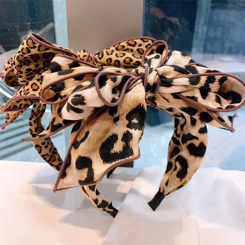 Stunning Women Leopard Print Cloth Knotted Hairbands Multi Layers Bow Knot Headbands for Female Casual Party Holiday Headpiece