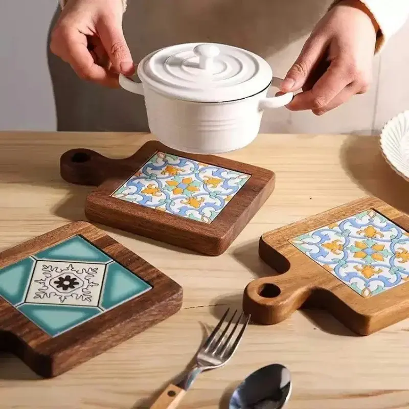 Wood Tiles Pot Mat Anti-scalding Plate Mat Drink Coasters Wooden Placemat For Hot Tea Pots Insulated Non-slip Cup Mat  Home Deco