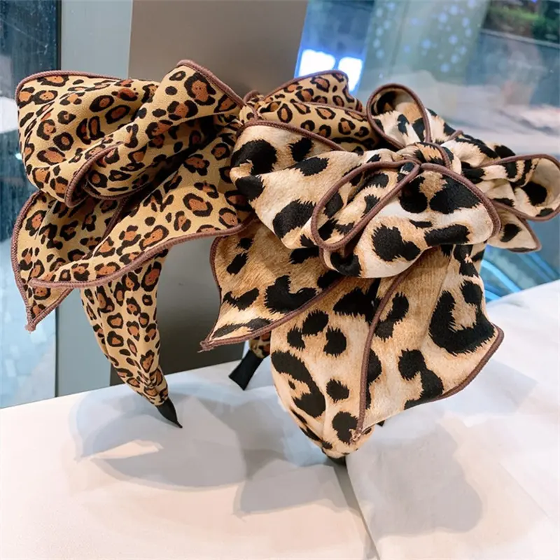 Stunning Women Leopard Print Cloth Knotted Hairbands Multi Layers Bow Knot Headbands for Female Casual Party Holiday Headpiece