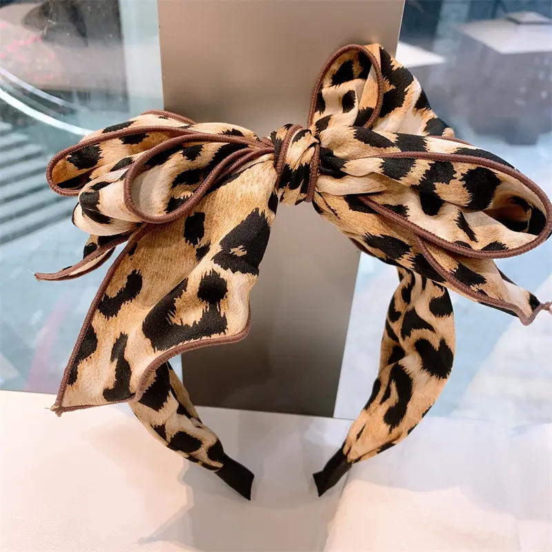 Stunning Women Leopard Print Cloth Knotted Hairbands Multi Layers Bow Knot Headbands for Female Casual Party Holiday Headpiece