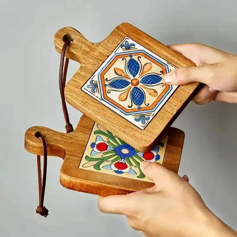 Wood Tiles Pot Mat Anti-scalding Plate Mat Drink Coasters Wooden Placemat For Hot Tea Pots Insulated Non-slip Cup Mat  Home Deco