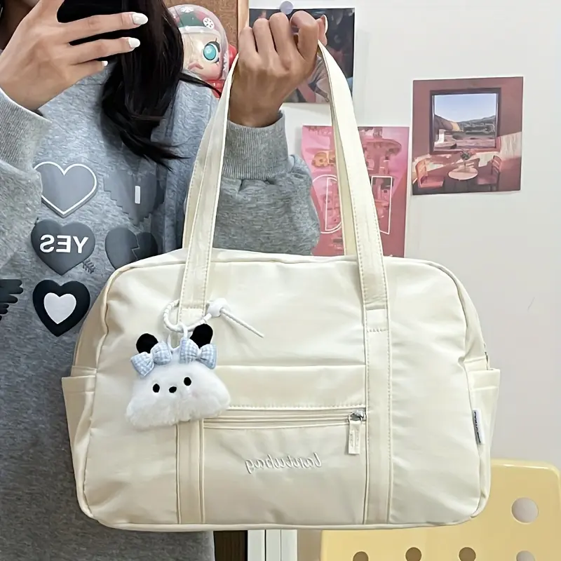 Chic Nylon Tote Bag for Women - Lightweight, Large Capacity, Casual Korean-Style Fitness & Travel Shoulder Bag with Zipper