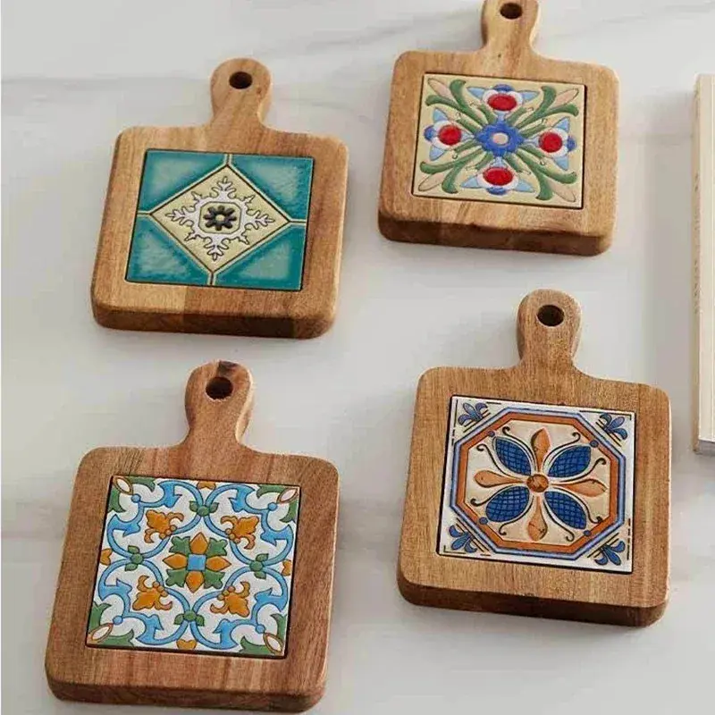 Wood Tiles Pot Mat Anti-scalding Plate Mat Drink Coasters Wooden Placemat For Hot Tea Pots Insulated Non-slip Cup Mat  Home Deco