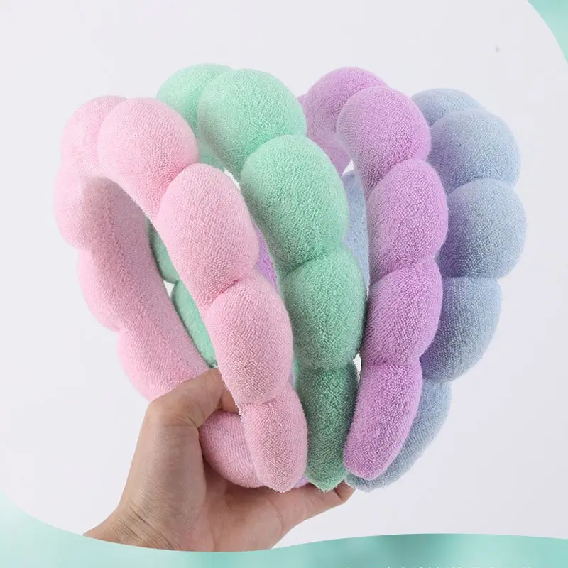 3Pcs Fashion Microfiber Washing Wristbands Scrunchies Puffy Headband Spa Bubble Headband for Washing Face Makeup Shower Skincare