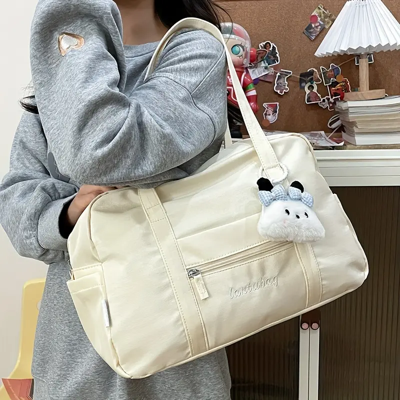 Chic Nylon Tote Bag for Women - Lightweight, Large Capacity, Casual Korean-Style Fitness & Travel Shoulder Bag with Zipper