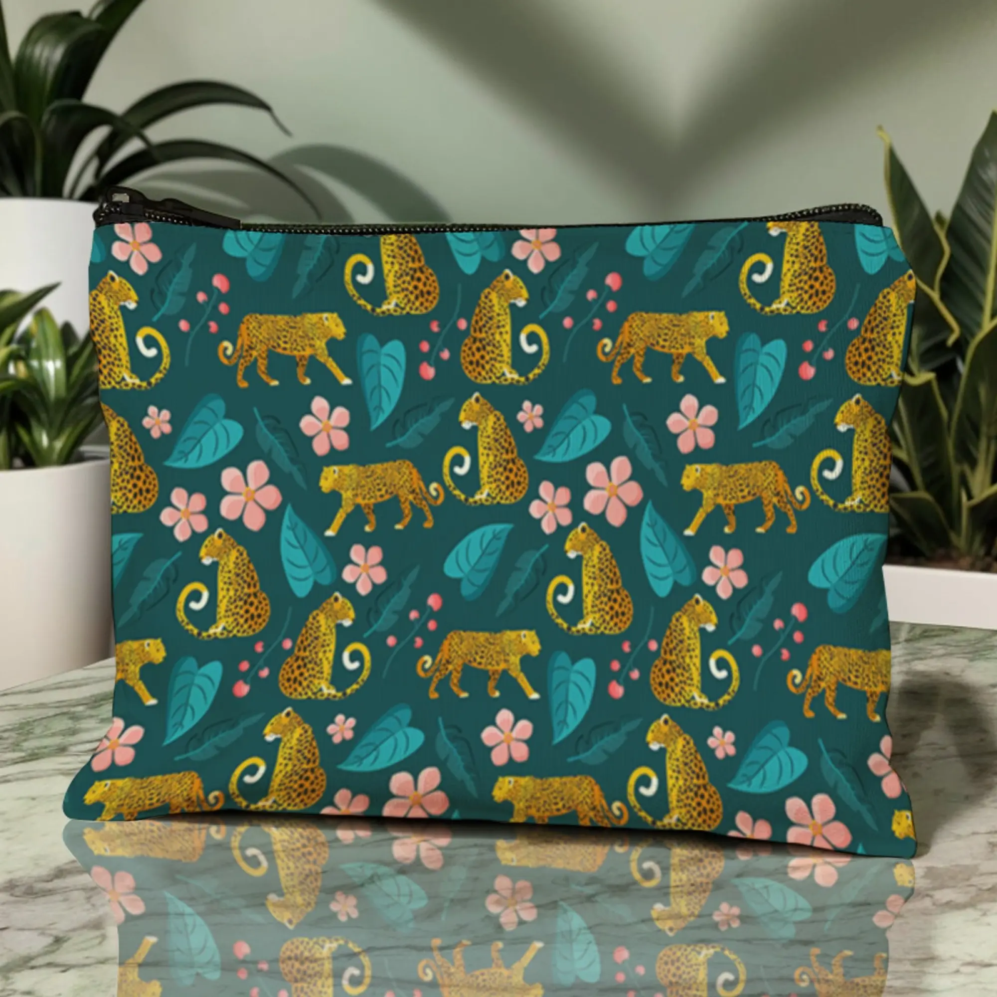 Fashion tropical jungle leopard print Makeup Bag sundries zipper cosmetic bag portable cosmetics unisex storage bag