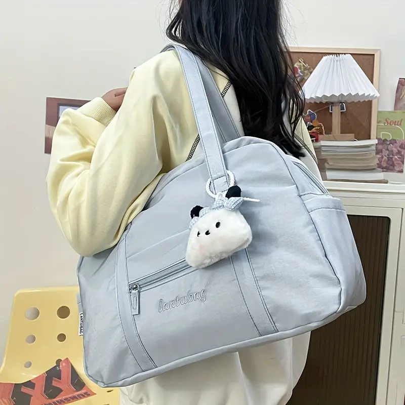 Chic Nylon Tote Bag for Women - Lightweight, Large Capacity, Casual Korean-Style Fitness & Travel Shoulder Bag with Zipper