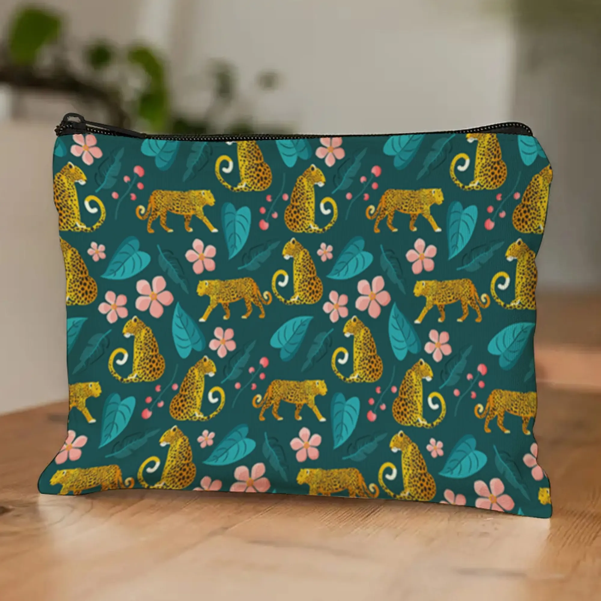Fashion tropical jungle leopard print Makeup Bag sundries zipper cosmetic bag portable cosmetics unisex storage bag