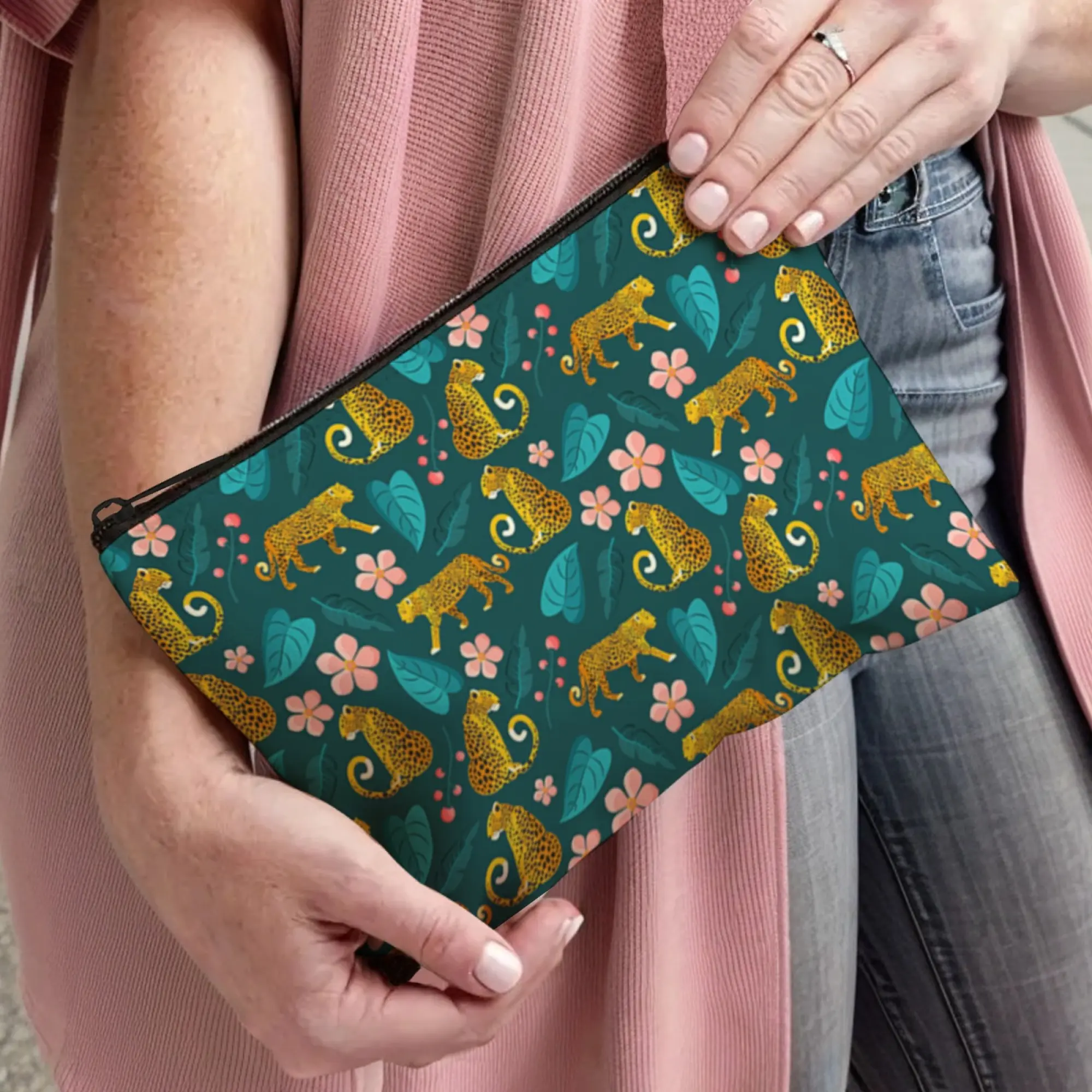 Fashion tropical jungle leopard print Makeup Bag sundries zipper cosmetic bag portable cosmetics unisex storage bag