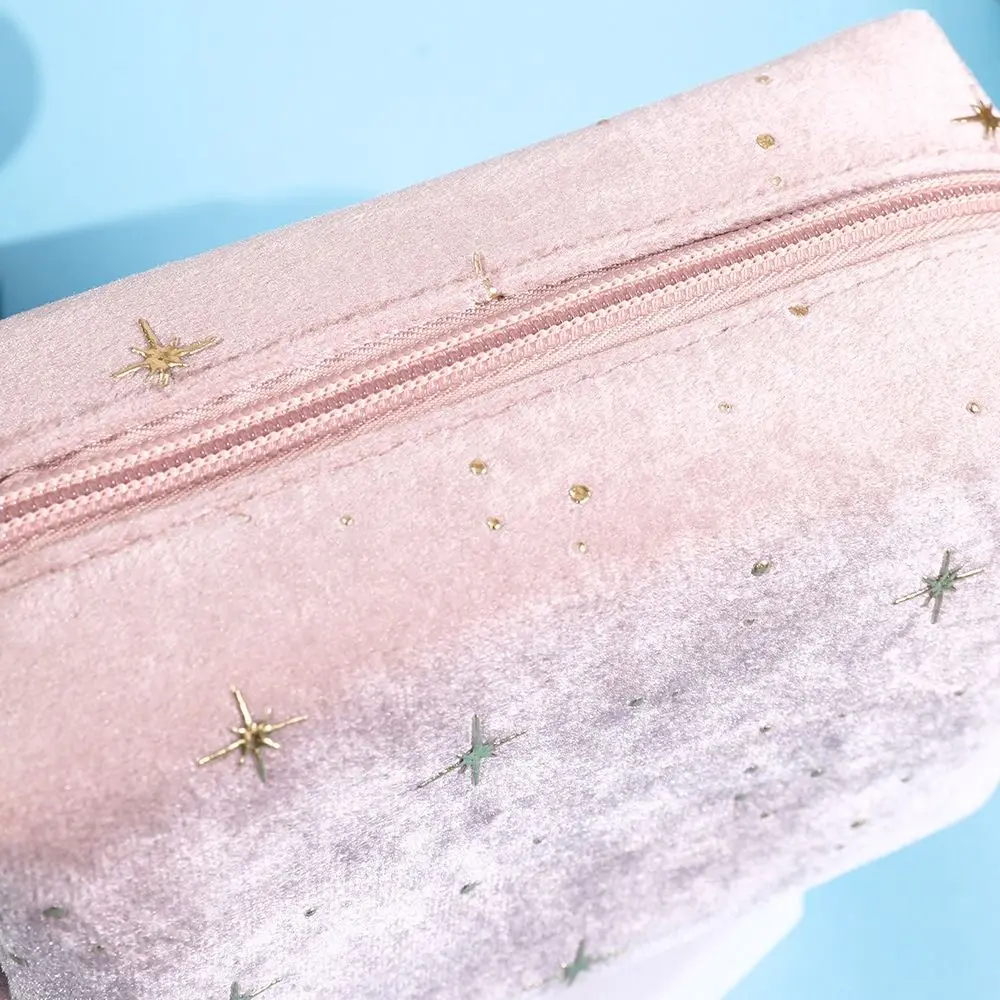 High Quality Portable Cosmetic Bag Soft Velvet with Zipper Women Toiletry Bag Hot stamping star pattern Beauty Case Pouch