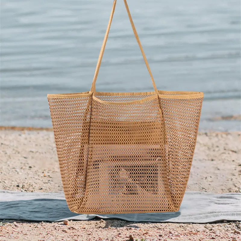 1pcs Mesh beach bag  women's shoulder tote bag  large capacity foldable mesh swim bag with pocket bag