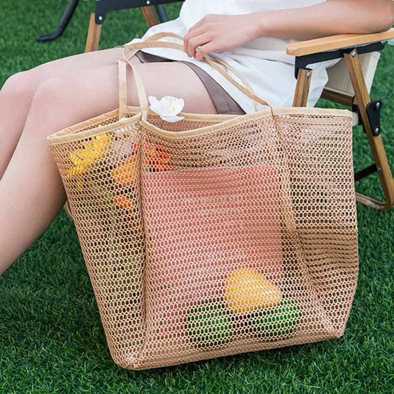 1pcs Mesh beach bag  women's shoulder tote bag  large capacity foldable mesh swim bag with pocket bag