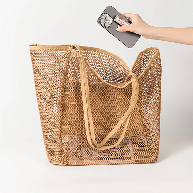 1pcs Mesh beach bag  women's shoulder tote bag  large capacity foldable mesh swim bag with pocket bag