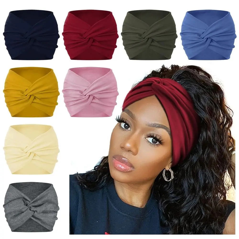 Solid Cross Wide Knotted Headbands for Women Extra Large Turban Workout Elastic Headband Fashion Yoga Hair Band Hair Accessories