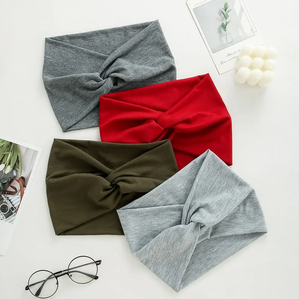 Solid Cross Wide Knotted Headbands for Women Extra Large Turban Workout Elastic Headband Fashion Yoga Hair Band Hair Accessories