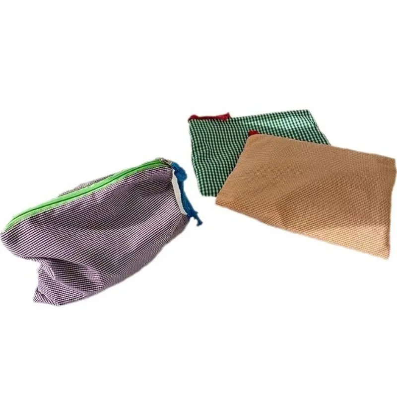 Women's Checkered Makeup Bag Travel Portable Contrast Color Wash Bag