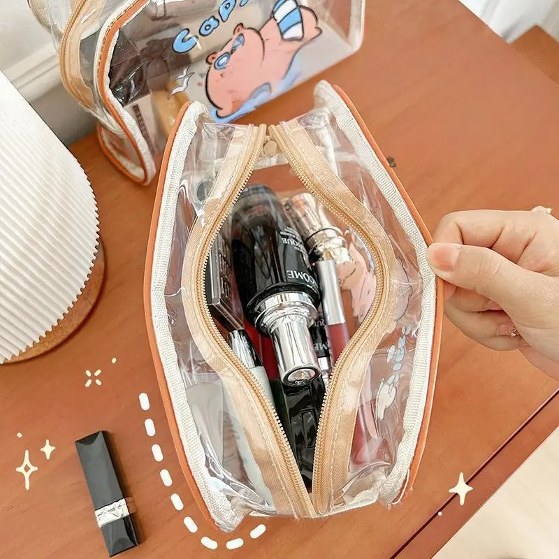 Transparent Capybara Cosmetic Storage Bag Cute Cartoon Design PVC Zipper Waterproof Large Capacity Storage Bag Clear Pouch