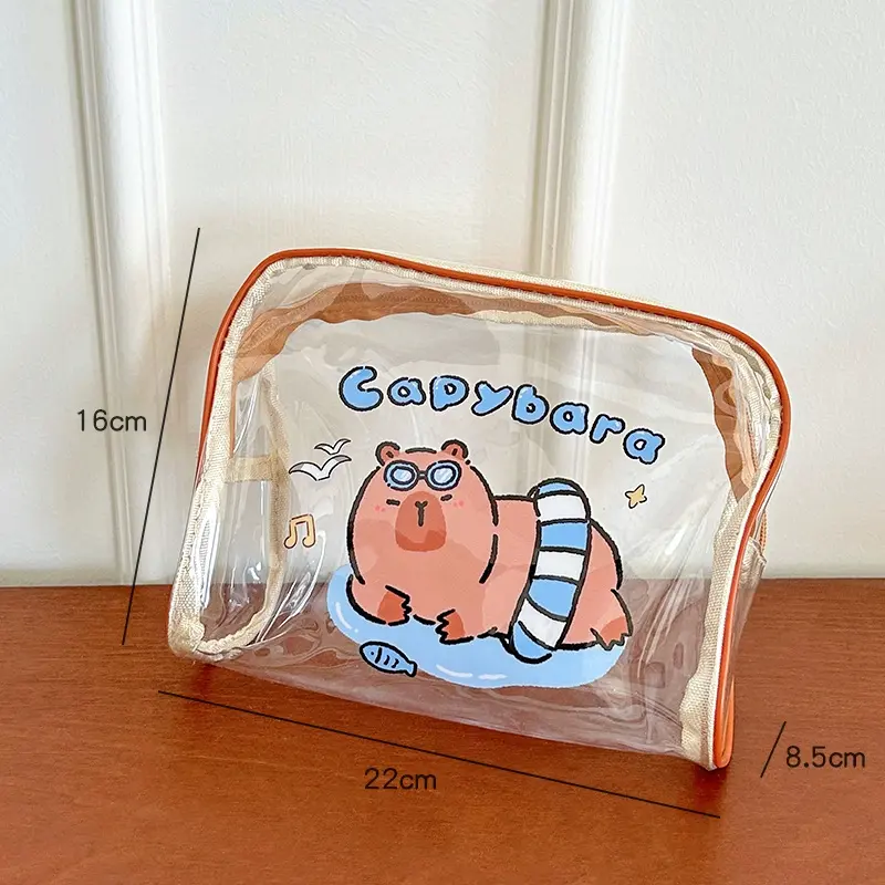 Transparent Capybara Cosmetic Storage Bag Cute Cartoon Design PVC Zipper Waterproof Large Capacity Storage Bag Clear Pouch