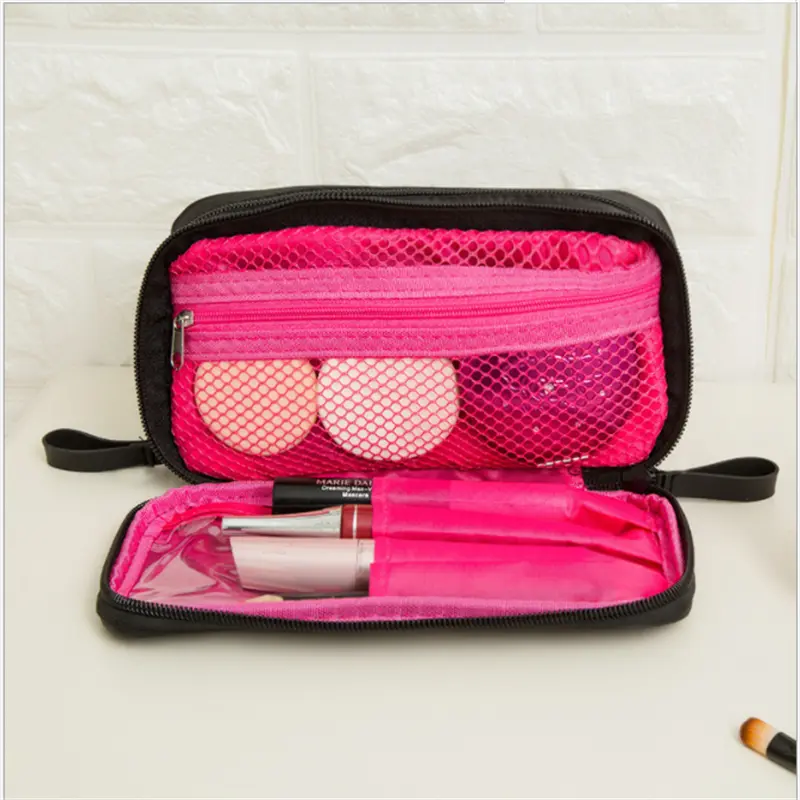 Black Mini Make Up Bag For Female Designer Travel Nylon Storage Bag For Girl Fashion Daily Doule Zipper Small Cosmetic Bags