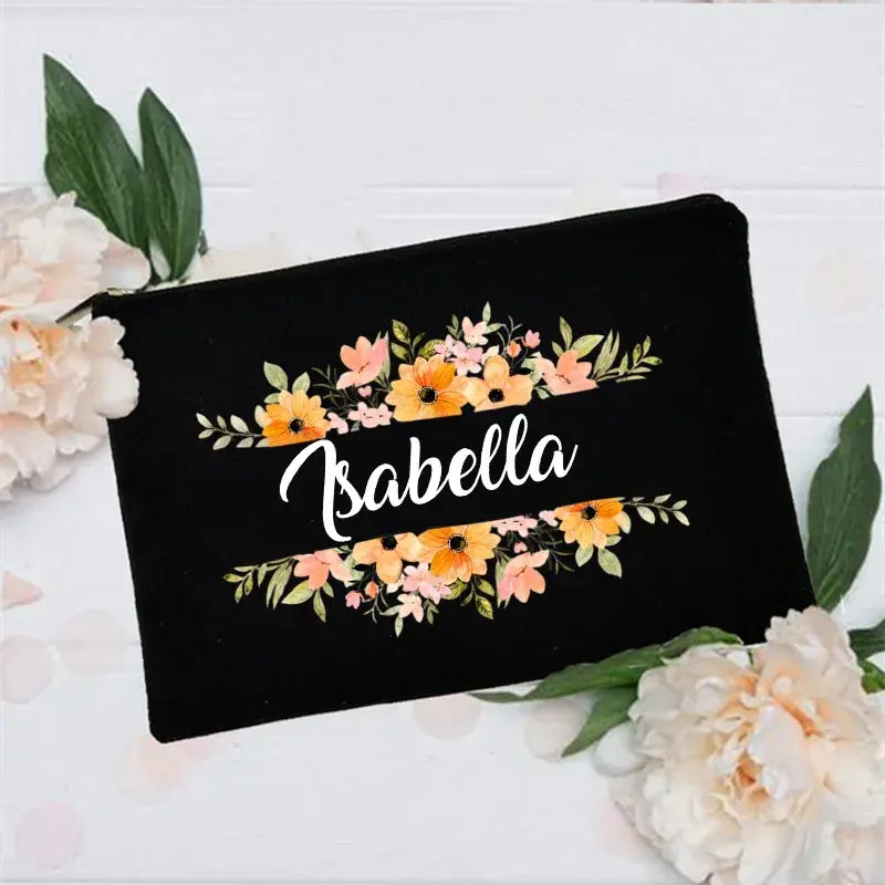 Personalized Makeup Bag flower with Name Bridal Cosmetic Case Monogram Toiletries Pouch Wendding birthday holiday Gifts for her