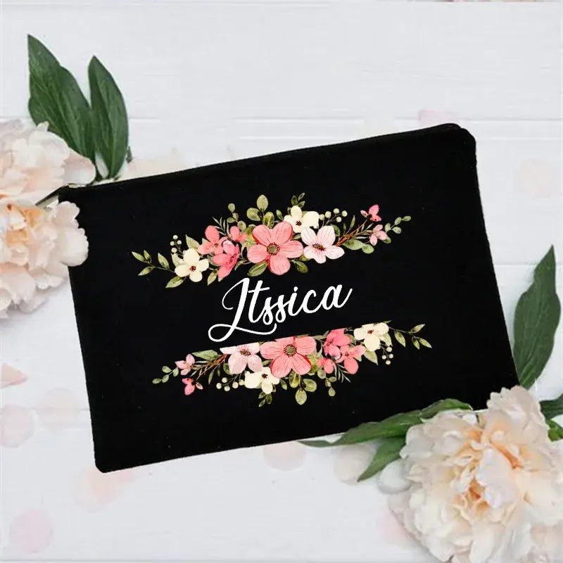 Personalized Makeup Bag flower with Name Bridal Cosmetic Case Monogram Toiletries Pouch Wendding birthday holiday Gifts for her