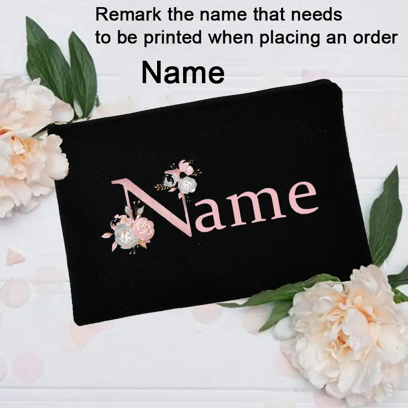Personalized Custom Initial Name Makeup Bag Bridal Cosmetic Case Canvas Monogram Toiletry Pouch Gifts for Bridesmaid Makeup Bags