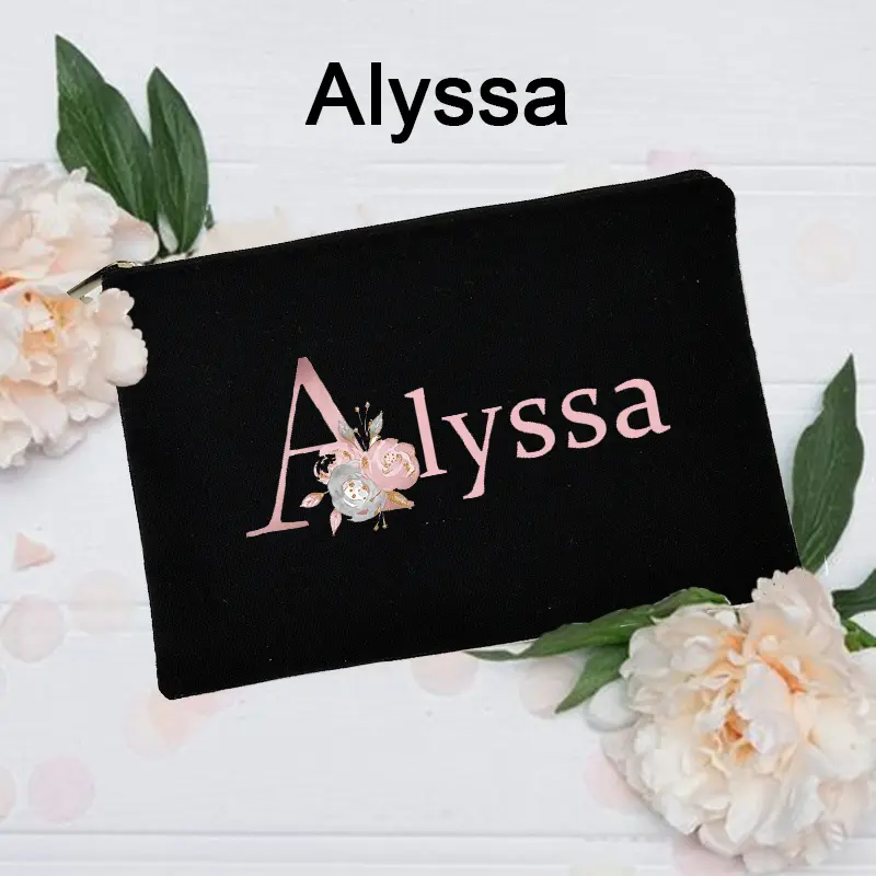 Personalized Custom Initial Name Makeup Bag Bridal Cosmetic Case Canvas Monogram Toiletry Pouch Gifts for Bridesmaid Makeup Bags