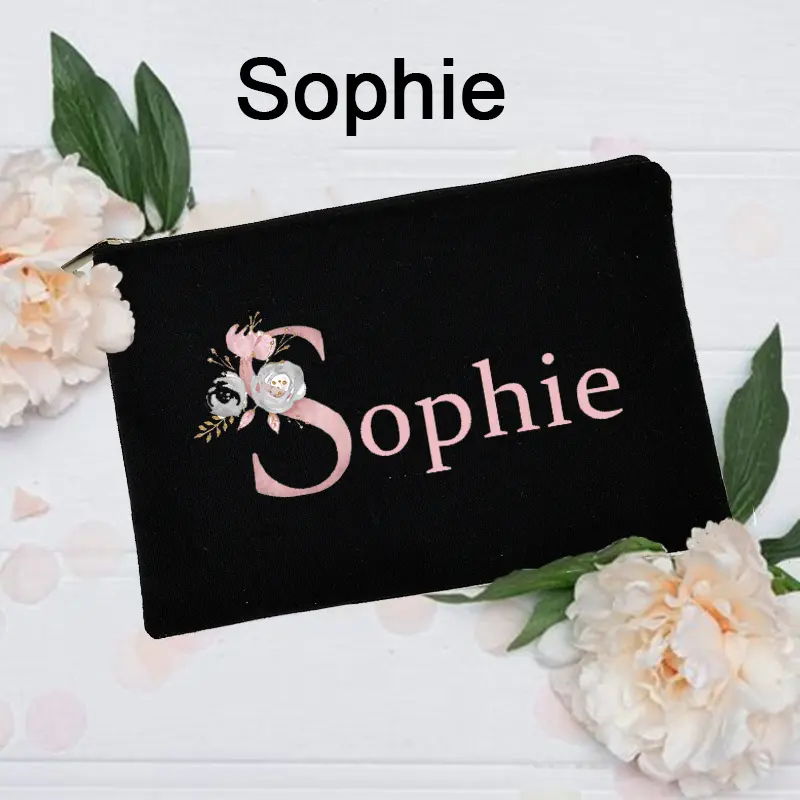 Personalized Custom Initial Name Makeup Bag Bridal Cosmetic Case Canvas Monogram Toiletry Pouch Gifts for Bridesmaid Makeup Bags