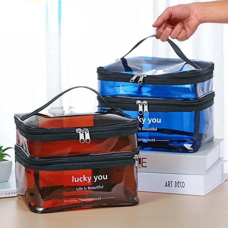 Waterproof Transparent PVC Bath Cosmetic Bag Women Make Up Case Travel Zipper Makeup Beauty Wash Organizer Toiletry Storage Kit