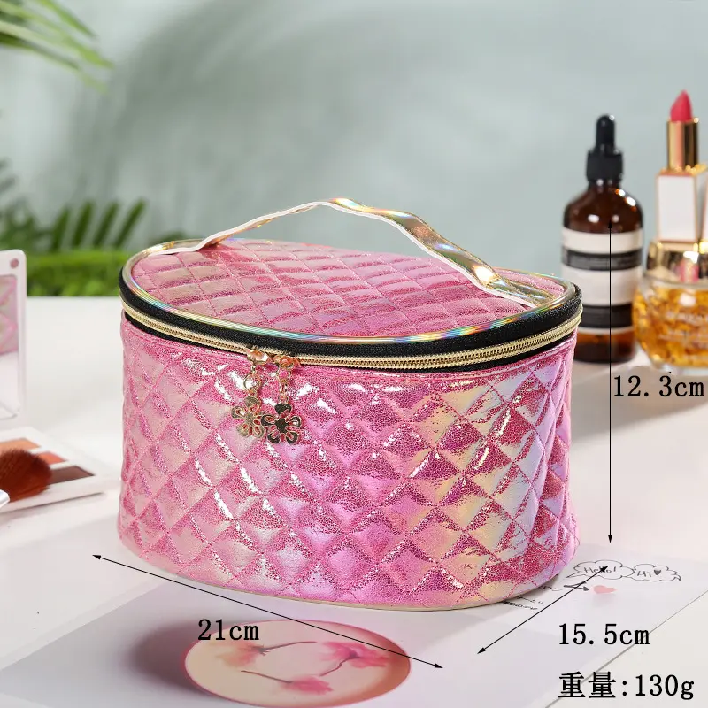 Women's Makeup Bag PU Material Colorful Plaid Large Capacity Cosmetic bag, Travel organizer Portable Storage Bag Pencil case