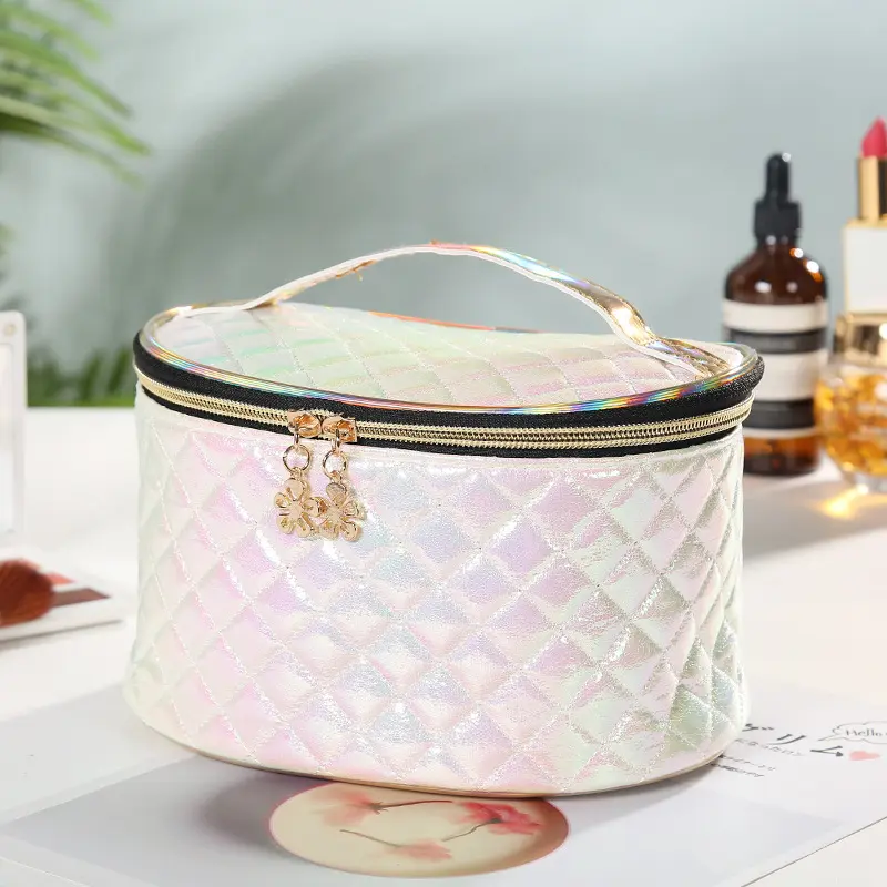 Women's Makeup Bag PU Material Colorful Plaid Large Capacity Cosmetic bag, Travel organizer Portable Storage Bag Pencil case