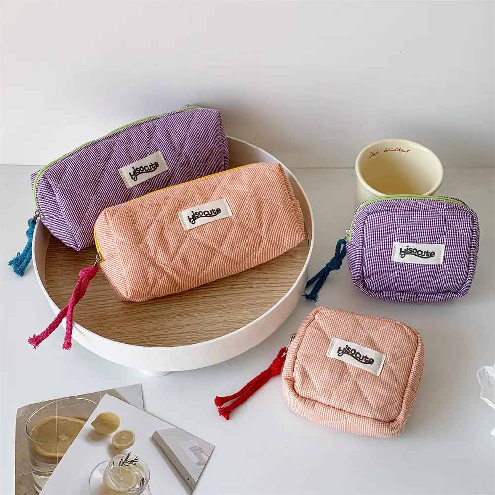 3pcs/Set Plaid Cosmetic Bag Set Simple Style Large Capacity Portable Cosmetic Tools Storage Bag for Home Bathroom Toiletry Bag