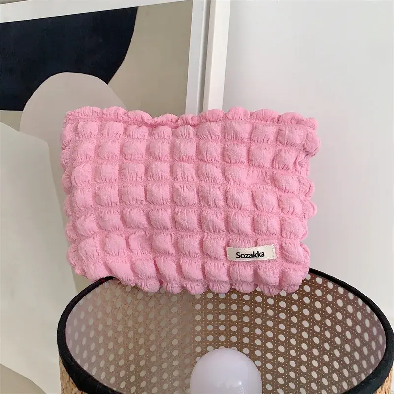 Korea Fashion Girls Candy Color Cosmetic Bag Large Capacity Make Up Storage Pouch Zipper Makeup Bags Pink Clutch Beauty Case