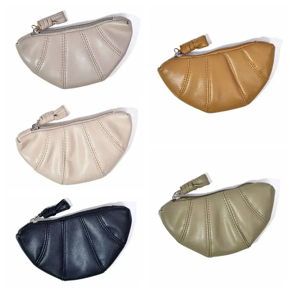 French ins Croissant Zipper Wallet Large Capacity Handbag Korean Fashion Texture Coin Purse Portable Makeup Lipstick Bag