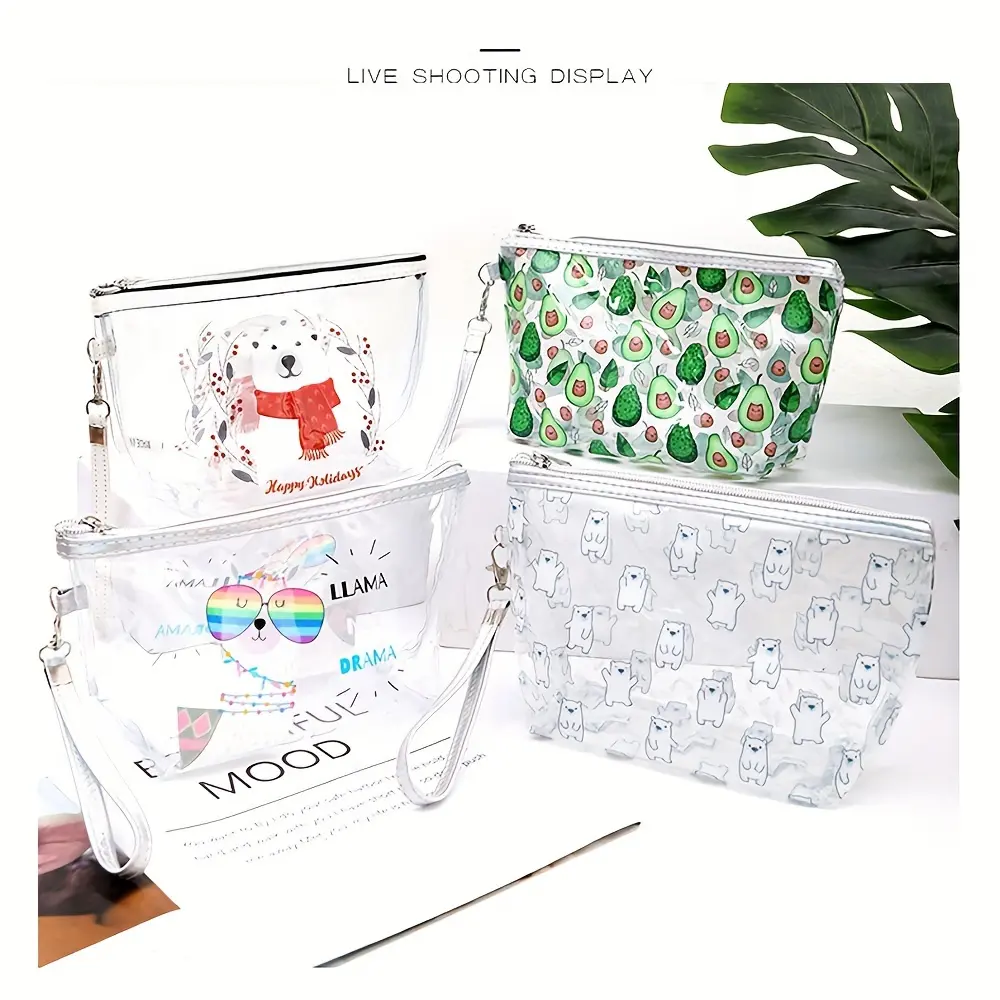 Clear PVC Cosmetic Bag Women Printed Make Up Pouch Travel Wash Toiletry Storage Organizer Waterproof Makeup Beauty Case