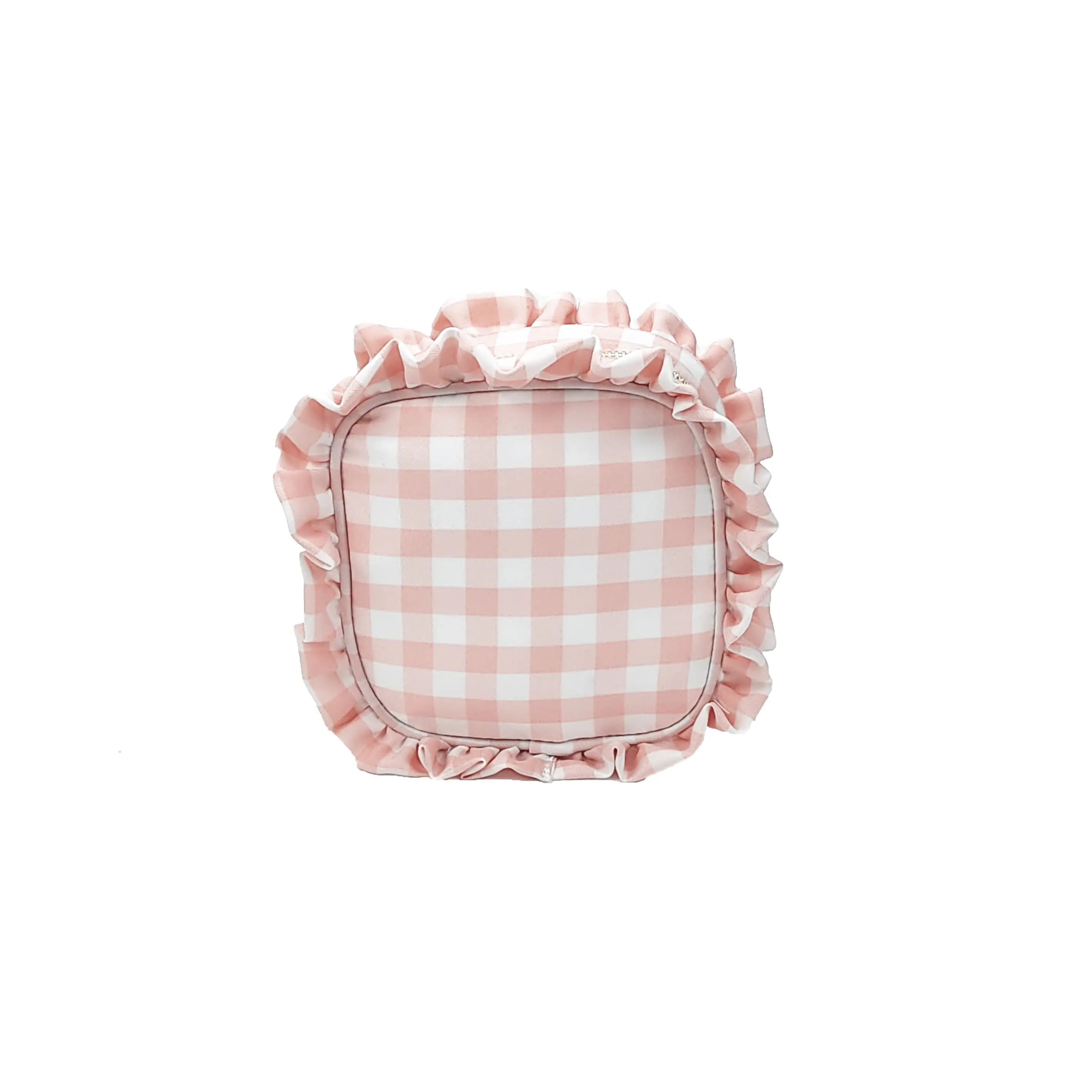 1pc Ruffle Plaid Cosmetic Bag Letter Patch Personalized Nylon Pink Bule Toiletry Bag New Travel Cosmetic Makeup Bag Organizer