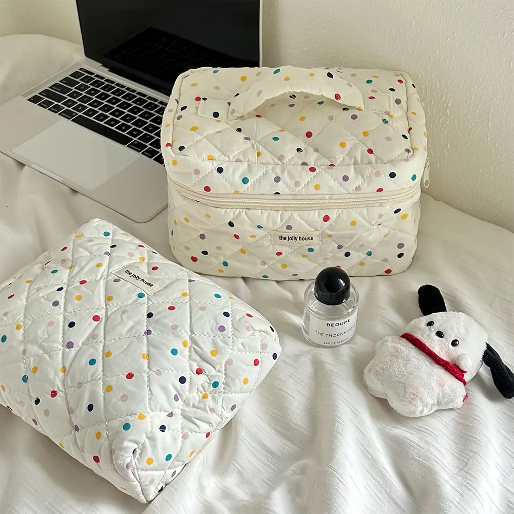 Colorful Polka Dots Cosmetic Zipper Pouch Large Capacity Makeup Organizer Storage Bag Cosmetic Organizer Case for Women