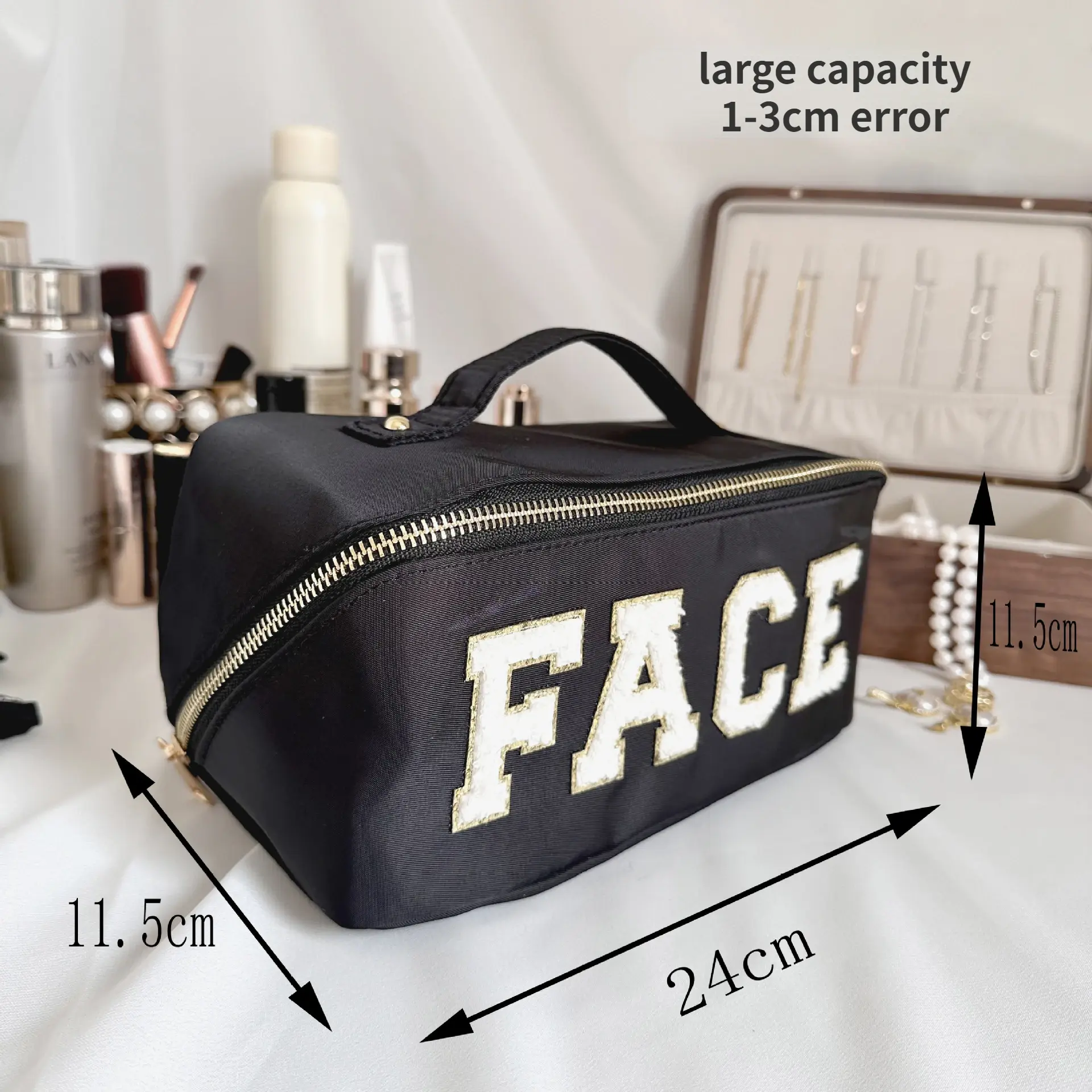Letter Sticker Women's Nylon Cosmetic Bags Simple Ladies Make Up Case Large Clutch Purse Female Travel Toiletry Bag Handbags