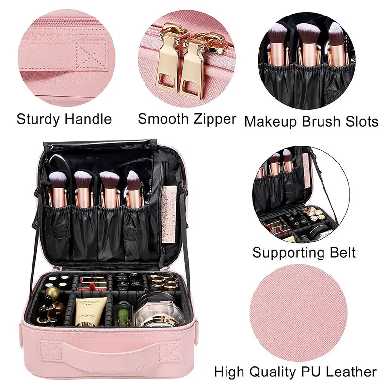 Waterproof PU Leather Cosmetic Bag Professional Large Capacity Storage Make up Handbag Case Travel Toiletry Makeup bag For Women