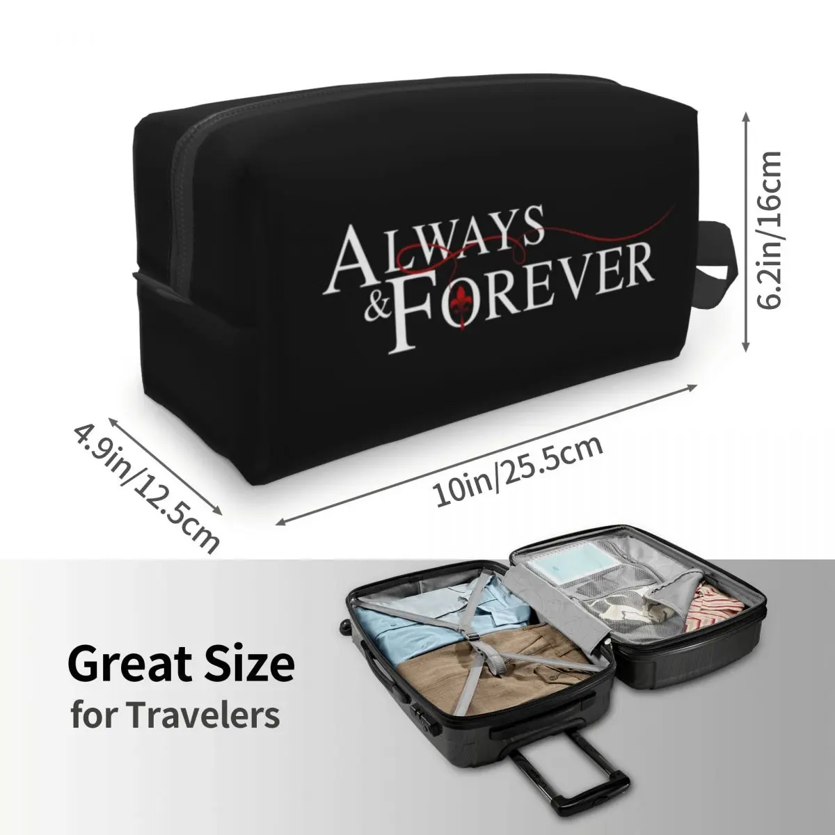 Custom Always And Forever Makeup Bag for Women Travel Cosmetic Organizer Fashion The Vampire Diaries Storage Toiletry Bags
