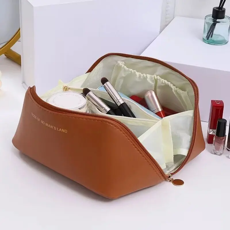 Leather Large Capacity Travel Cosmetic Bag Portable Women Makeup Case Waterproof Multifunctional Toiletry Organizer Storage Bag