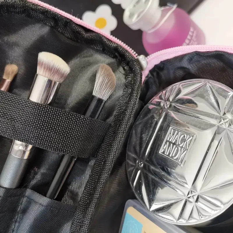 Double Layer Travel Makeup Bag for Women - Large Toiletry Pouch with Handle & Brush Storage Compartment, Spacious Cosmetic Organ